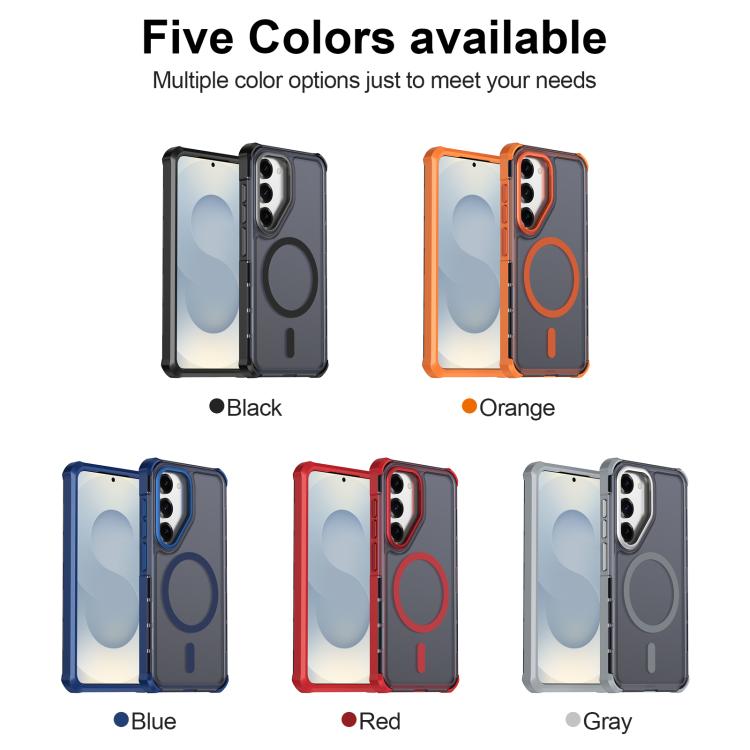 For Samsung Galaxy S25 5G Skin Feel Semi-transparent Frosted Magnetic Four-Corner Shockproof Phone Case