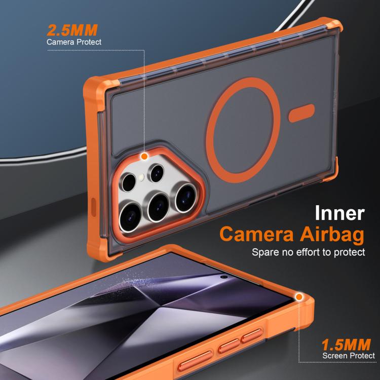 For Samsung Galaxy S24 Ultra 5G Skin Feel Semi-transparent Frosted Magnetic Four-Corner Shockproof Phone Case