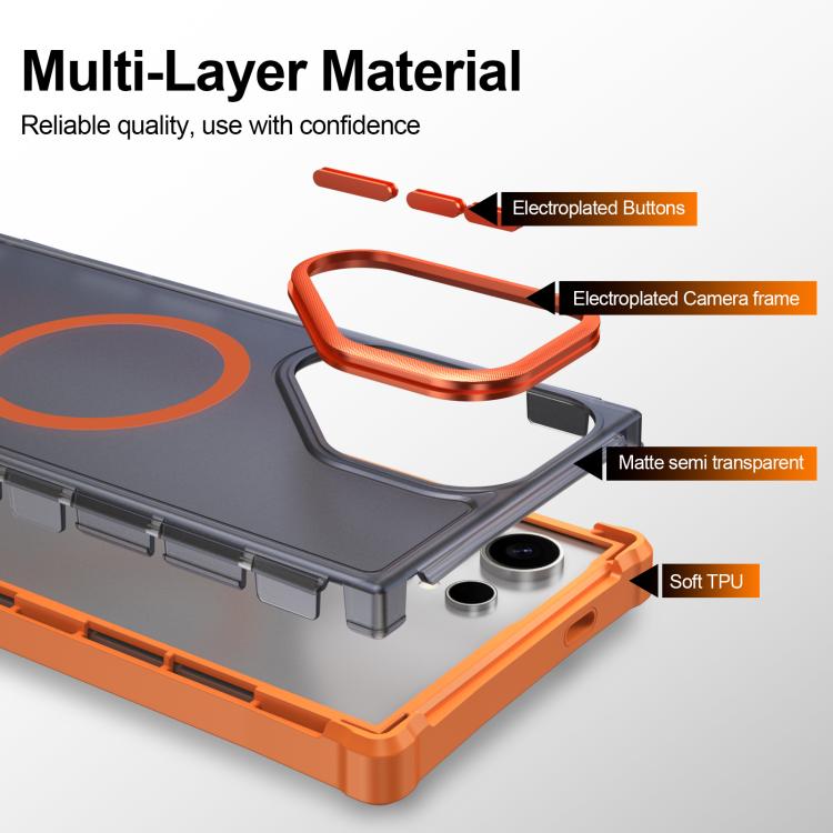 For Samsung Galaxy S24 Ultra 5G Skin Feel Semi-transparent Frosted Magnetic Four-Corner Shockproof Phone Case
