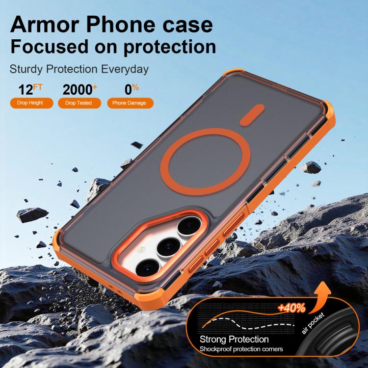 For Samsung Galaxy S24 5G Skin Feel Semi-transparent Frosted Magnetic Four-Corner Shockproof Phone Case