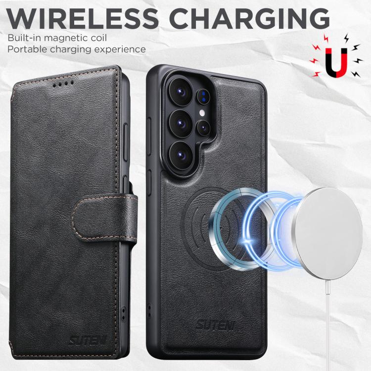For Samsung Galaxy S25 Ultra 5G Suteni Q05S5 3-in-1 Detachable Bottle Opener Card Bag Magnetic Cowhide Vegan Leather Phone Case