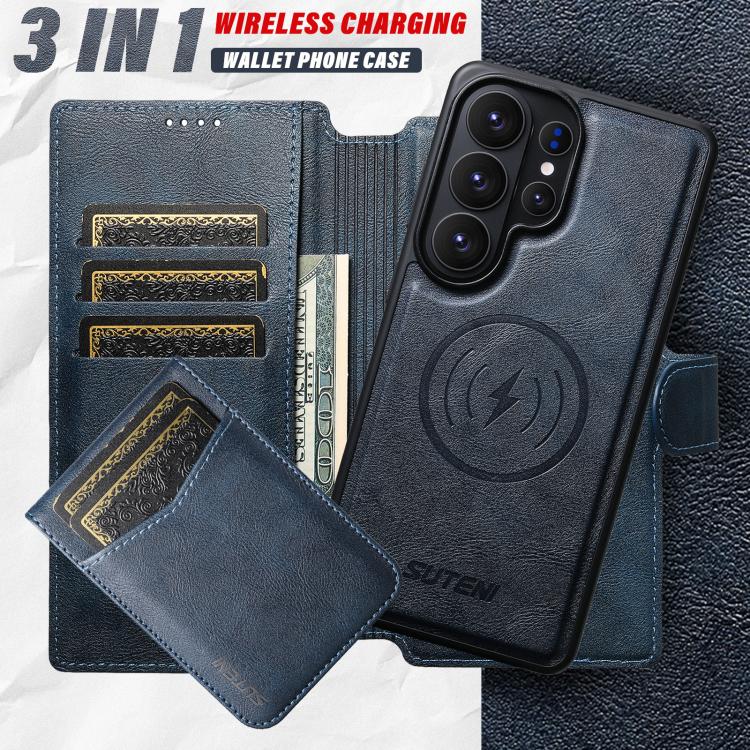 For Samsung Galaxy S25 Ultra 5G Suteni Q05S5 3-in-1 Detachable Bottle Opener Card Bag Magnetic Cowhide Vegan Leather Phone Case