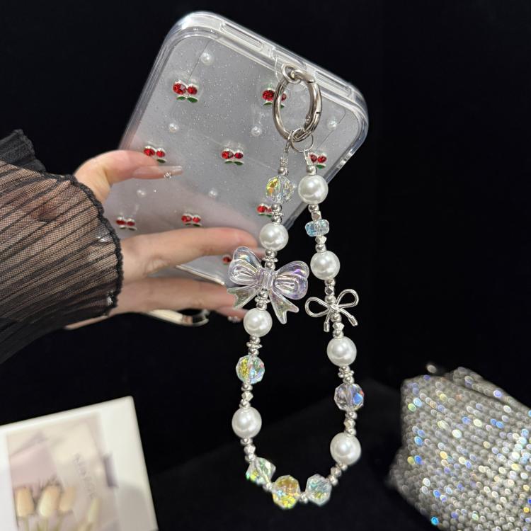 Pearl Crystal Bow Phone Chain