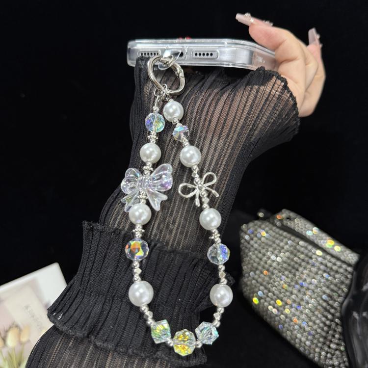 Pearl Crystal Bow Phone Chain