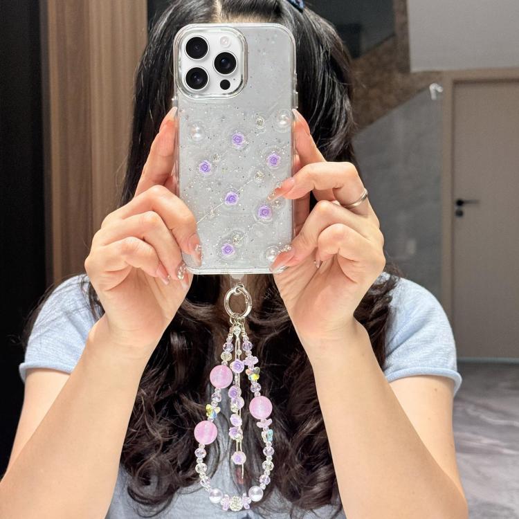 For iPhone 16 Pro Little Fresh Rose Pattern Bracelet Chain TPU Phone Case