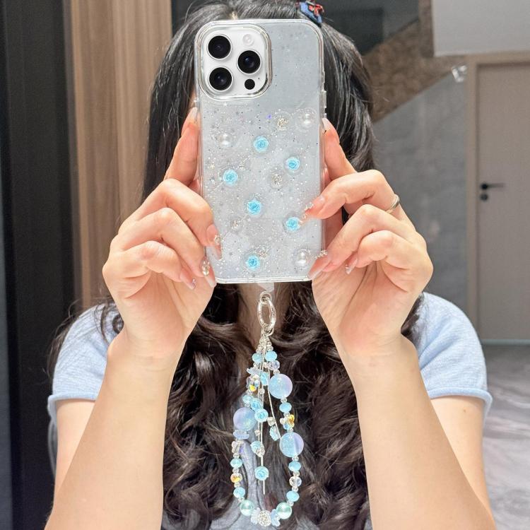 For iPhone 16 Pro Little Fresh Rose Pattern Bracelet Chain TPU Phone Case