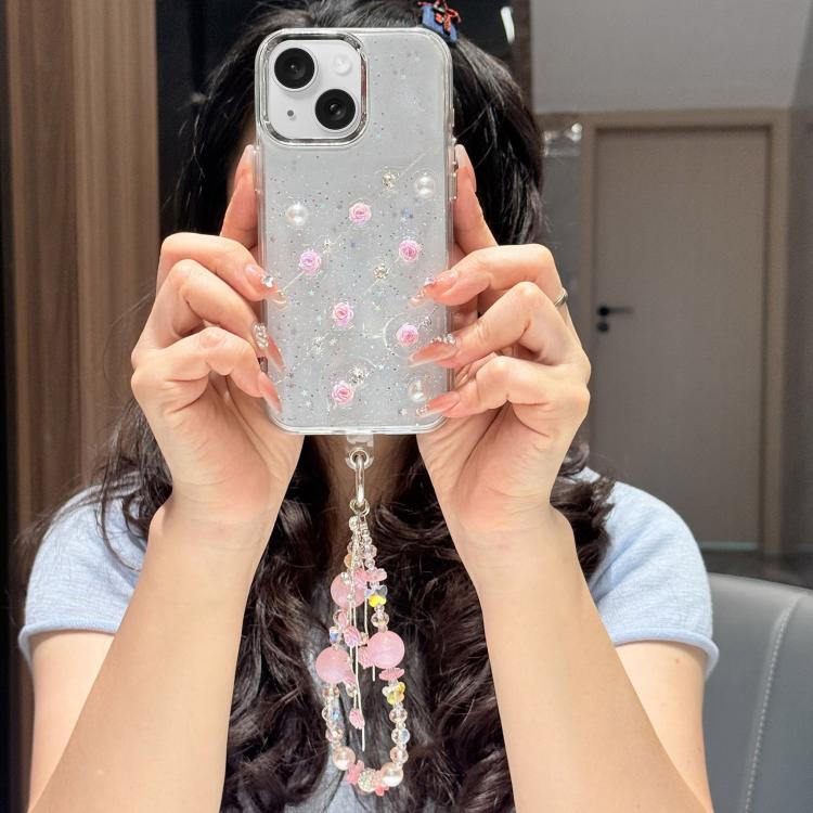 For iPhone 15 Plus Little Fresh Rose Pattern Bracelet Chain TPU Phone Case
