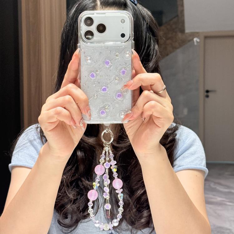 For iPhone 17 Pro Little Fresh Rose Pattern Bracelet Chain TPU Phone Case