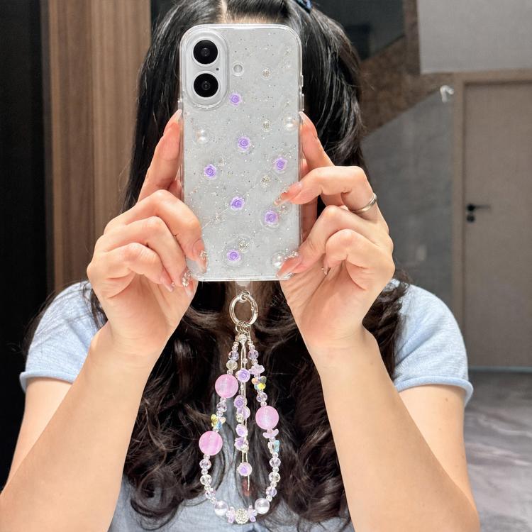 For iPhone 17 Little Fresh Rose Pattern Bracelet Chain TPU Phone Case
