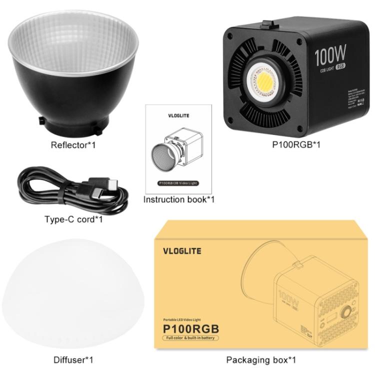 VLOGLITE P100RGB 2700K-6500K Rechargeable Studio Lighting Wireless Photography 100W COB Lamp