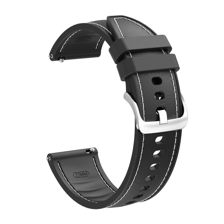 22mm Stitched Silicone Hybrid Vegan Leather Watch Band