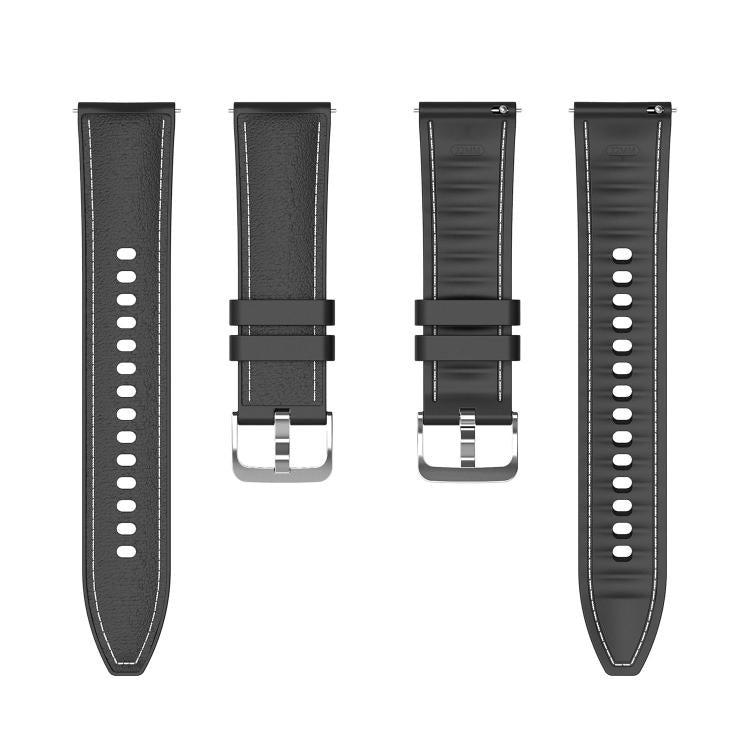 22mm Stitched Silicone Hybrid Vegan Leather Watch Band
