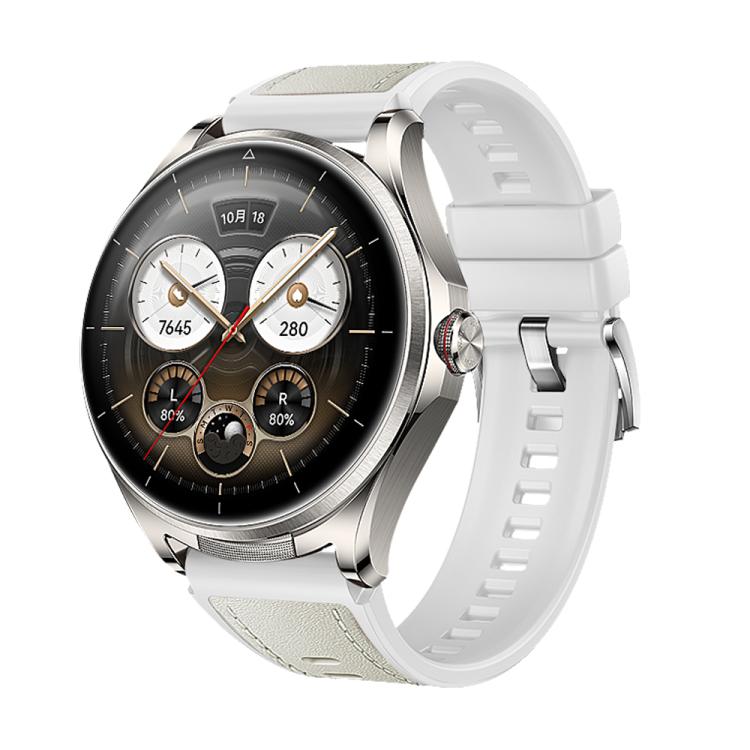 For Huawei Watch Buds 2 Stitched Microfiber Vegan Leather Hybrid Silicone Watch Band