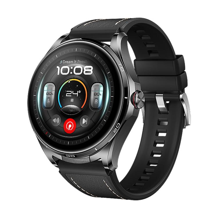 For Huawei Watch Buds 2 Stitched Microfiber Vegan Leather Hybrid Silicone Watch Band