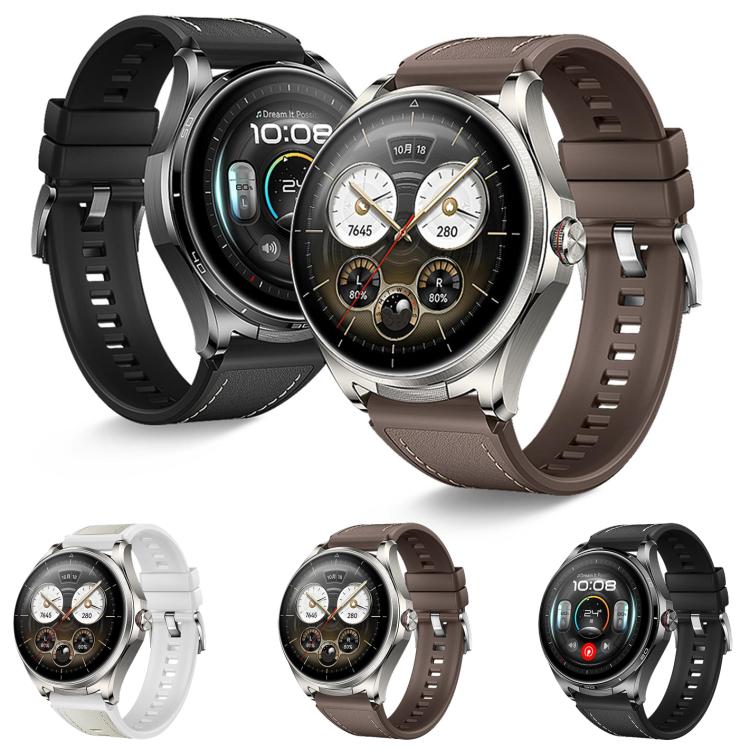 For Huawei Watch Buds 2 Stitched Microfiber Vegan Leather Hybrid Silicone Watch Band