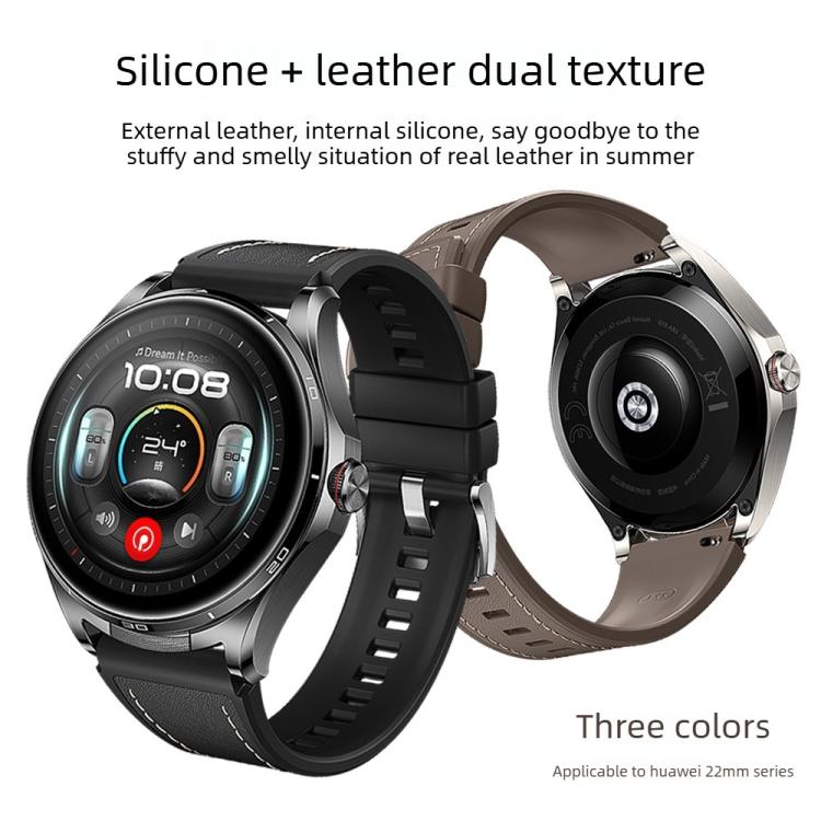 For Huawei Watch Buds 2 Stitched Microfiber Vegan Leather Hybrid Silicone Watch Band