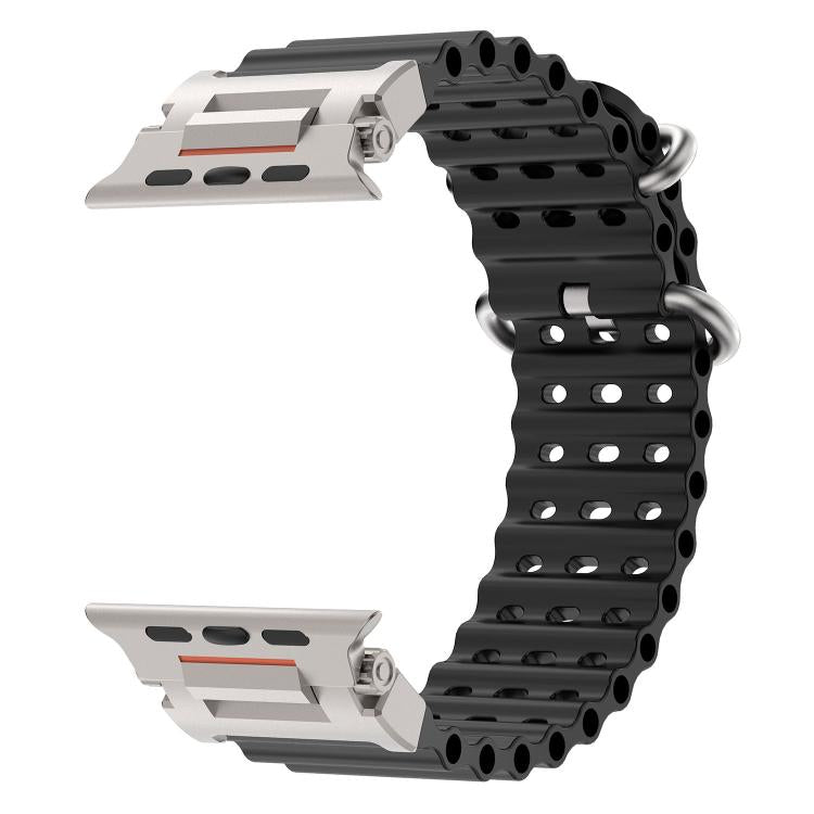 For Apple Watch 46mm / 49mm / 45mm / 44mm Pioneer Ocean Mecha Metal Connector Silicone Watch Band