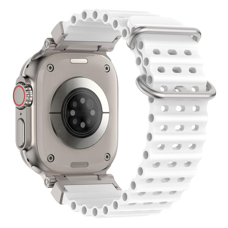 For Apple Watch 46mm / 49mm / 45mm / 44mm Pioneer Ocean Mecha Metal Connector Silicone Watch Band