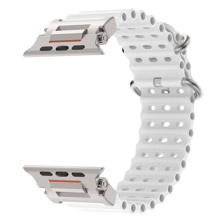 For Apple Watch 46mm / 49mm / 45mm / 44mm Pioneer Ocean Mecha Metal Connector Silicone Watch Band