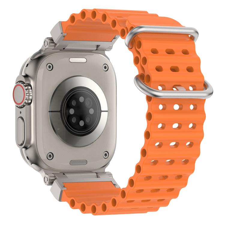 For Apple Watch 46mm / 49mm / 45mm / 44mm Pioneer Ocean Mecha Metal Connector Silicone Watch Band