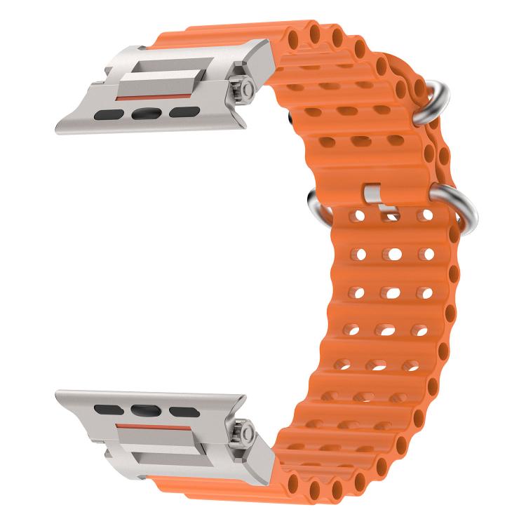 For Apple Watch 46mm / 49mm / 45mm / 44mm Pioneer Ocean Mecha Metal Connector Silicone Watch Band