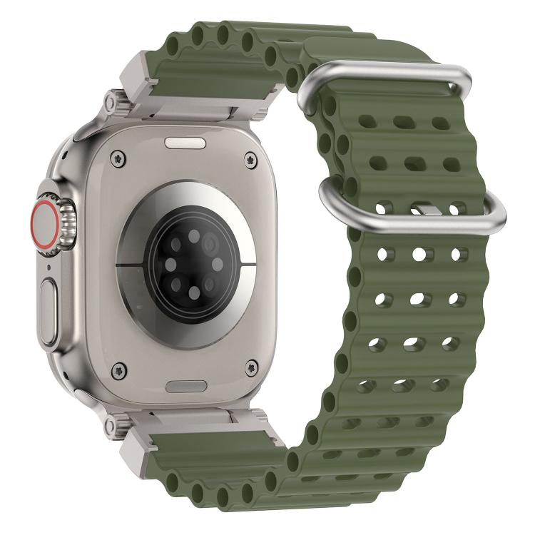 For Apple Watch 46mm / 49mm / 45mm / 44mm Pioneer Ocean Mecha Metal Connector Silicone Watch Band