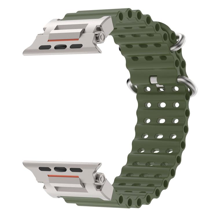 For Apple Watch 46mm / 49mm / 45mm / 44mm Pioneer Ocean Mecha Metal Connector Silicone Watch Band