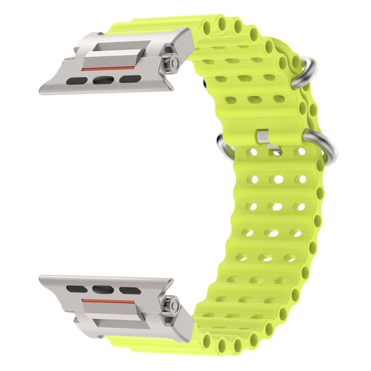 For Apple Watch 46mm / 49mm / 45mm / 44mm Pioneer Ocean Mecha Metal Connector Silicone Watch Band
