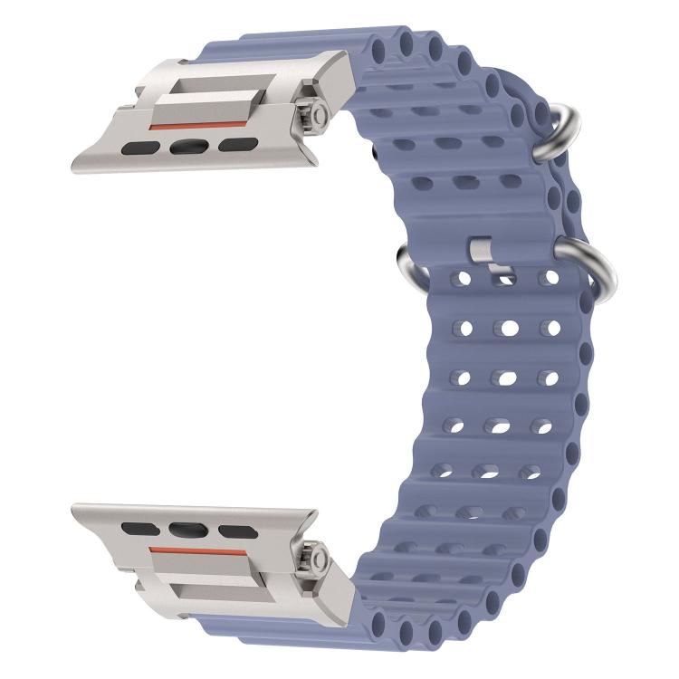 For Apple Watch 46mm / 49mm / 45mm / 44mm Pioneer Ocean Mecha Metal Connector Silicone Watch Band