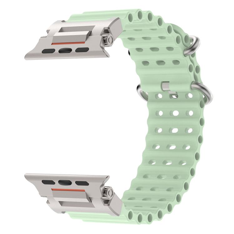 For Apple Watch 46mm / 49mm / 45mm / 44mm Pioneer Ocean Mecha Metal Connector Silicone Watch Band