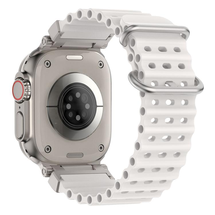 For Apple Watch 46mm / 49mm / 45mm / 44mm Pioneer Ocean Mecha Metal Connector Silicone Watch Band