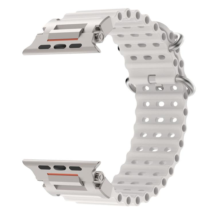For Apple Watch 46mm / 49mm / 45mm / 44mm Pioneer Ocean Mecha Metal Connector Silicone Watch Band