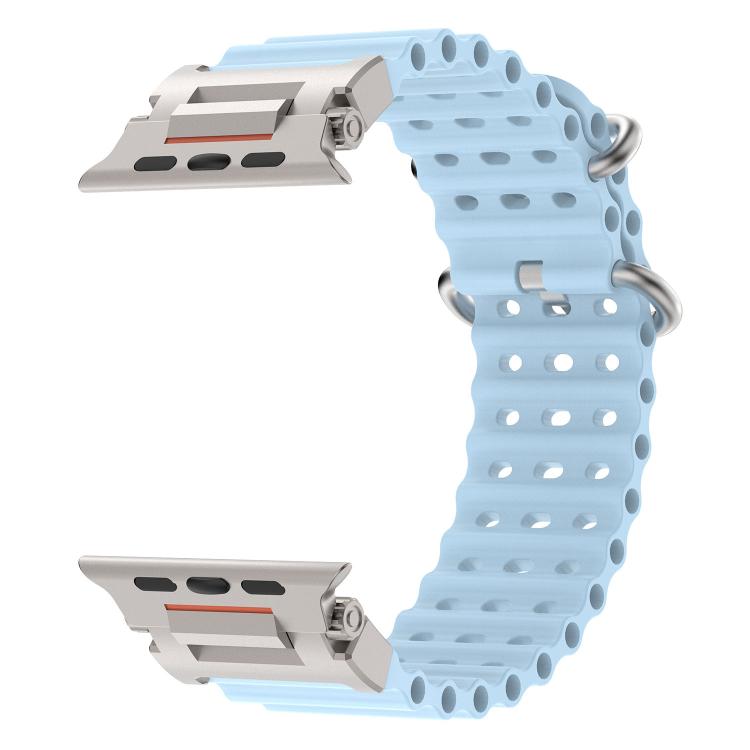 For Apple Watch 46mm / 49mm / 45mm / 44mm Pioneer Ocean Mecha Metal Connector Silicone Watch Band