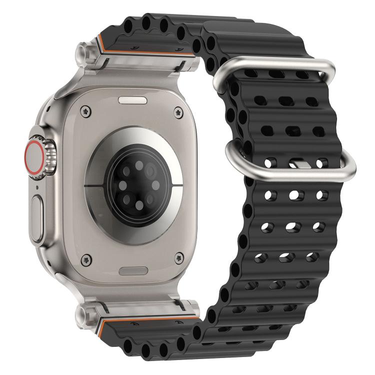 For Apple Watch 46mm / 49mm / 45mm / 44mm Ocean Mecha Metal Connector Silicone Watch Band