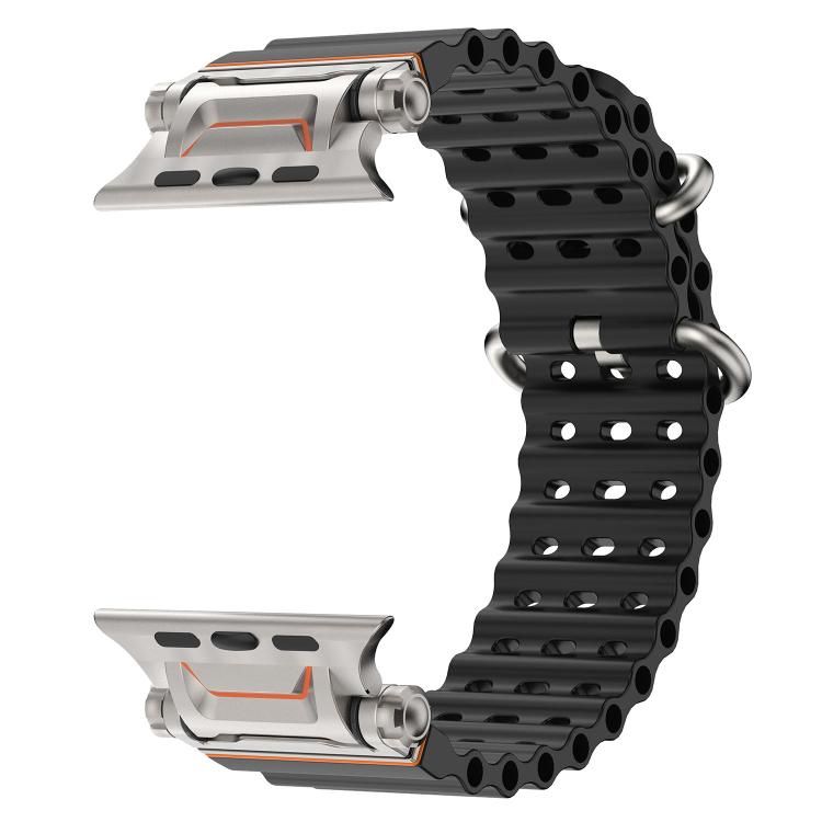 For Apple Watch 46mm / 49mm / 45mm / 44mm Ocean Mecha Metal Connector Silicone Watch Band