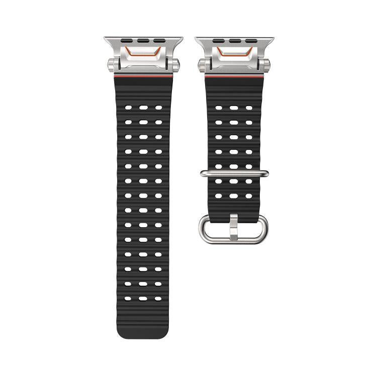 For Apple Watch 46mm / 49mm / 45mm / 44mm Ocean Mecha Metal Connector Silicone Watch Band