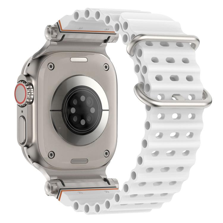 For Apple Watch 46mm / 49mm / 45mm / 44mm Ocean Mecha Metal Connector Silicone Watch Band