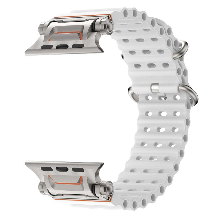For Apple Watch 46mm / 49mm / 45mm / 44mm Ocean Mecha Metal Connector Silicone Watch Band