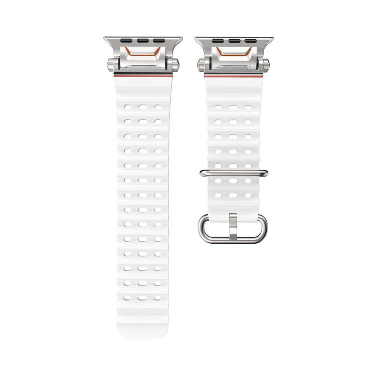 For Apple Watch 46mm / 49mm / 45mm / 44mm Ocean Mecha Metal Connector Silicone Watch Band