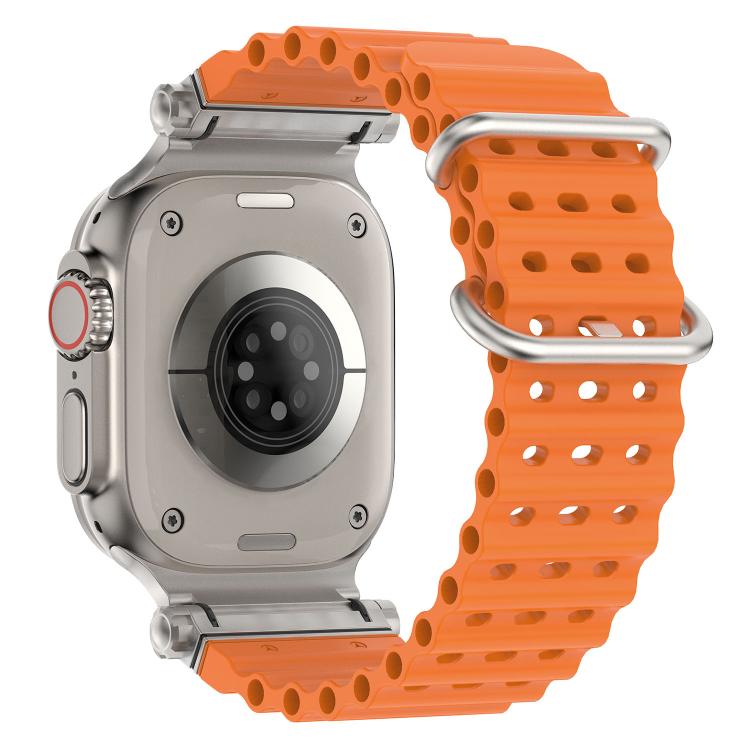 For Apple Watch 46mm / 49mm / 45mm / 44mm Ocean Mecha Metal Connector Silicone Watch Band