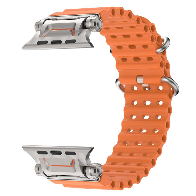 For Apple Watch 46mm / 49mm / 45mm / 44mm Ocean Mecha Metal Connector Silicone Watch Band