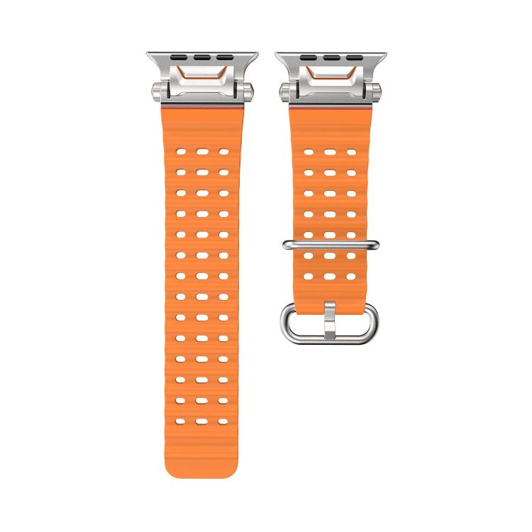 For Apple Watch 46mm / 49mm / 45mm / 44mm Ocean Mecha Metal Connector Silicone Watch Band