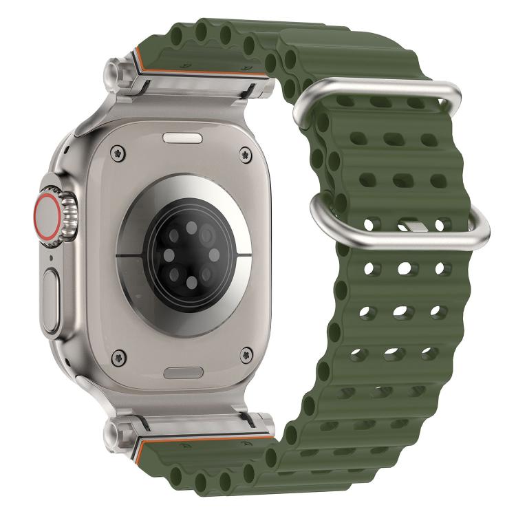 For Apple Watch 46mm / 49mm / 45mm / 44mm Ocean Mecha Metal Connector Silicone Watch Band
