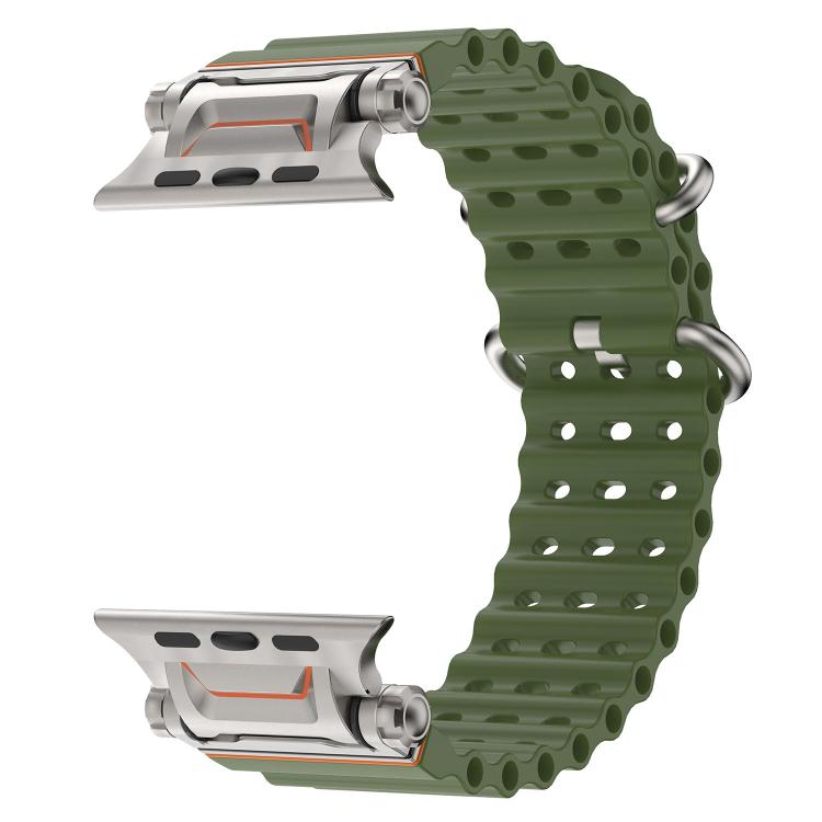For Apple Watch 46mm / 49mm / 45mm / 44mm Ocean Mecha Metal Connector Silicone Watch Band