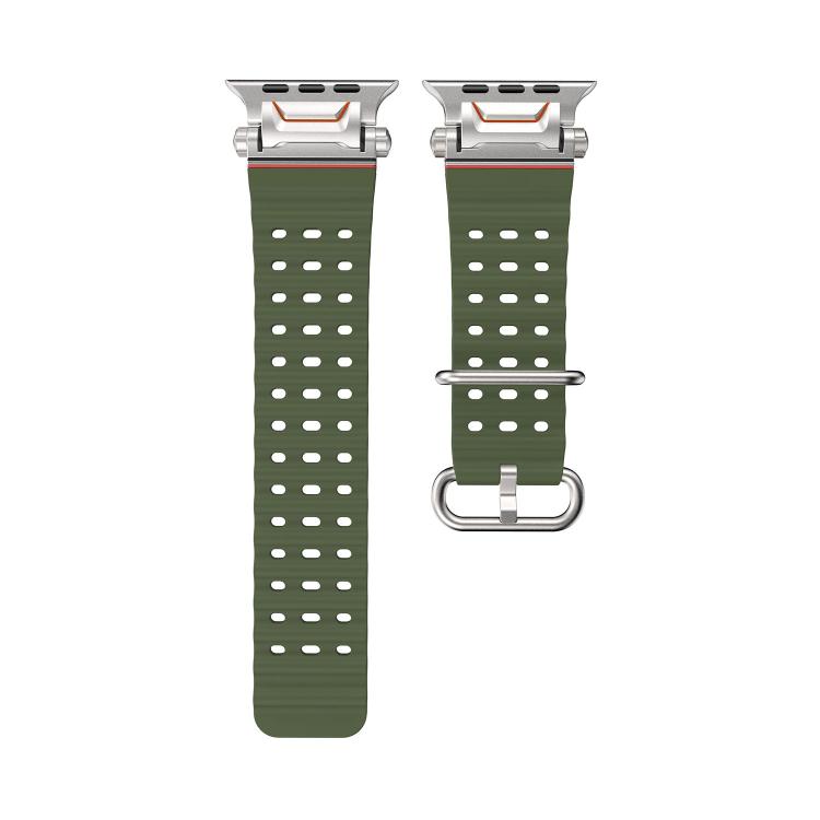 For Apple Watch 46mm / 49mm / 45mm / 44mm Ocean Mecha Metal Connector Silicone Watch Band