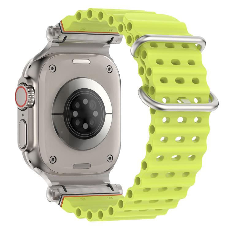 For Apple Watch 46mm / 49mm / 45mm / 44mm Ocean Mecha Metal Connector Silicone Watch Band