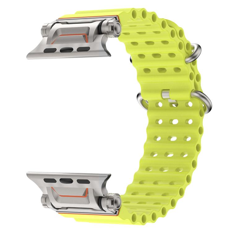 For Apple Watch 46mm / 49mm / 45mm / 44mm Ocean Mecha Metal Connector Silicone Watch Band