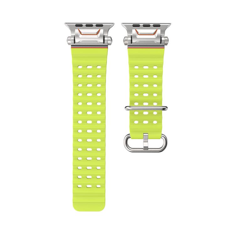 For Apple Watch 46mm / 49mm / 45mm / 44mm Ocean Mecha Metal Connector Silicone Watch Band