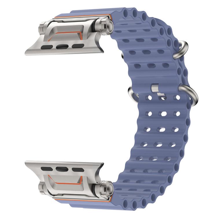 For Apple Watch 46mm / 49mm / 45mm / 44mm Ocean Mecha Metal Connector Silicone Watch Band