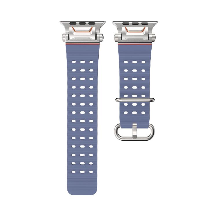 For Apple Watch 46mm / 49mm / 45mm / 44mm Ocean Mecha Metal Connector Silicone Watch Band
